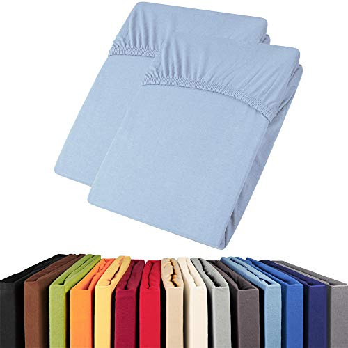 aqua-textil Viana Topper Laken Doppelpack 140x200-160x200 cm blau Baumwolle Spannbetttuch Jersey Spannbettlaken