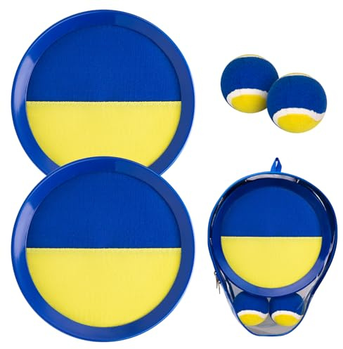 INPODAK Juego de Bolas de Velcro Impermeable Captura Bolas Raqueta Set Juegos de Lanzamiento de Pelota para niños 3-12 Años Set de 2 Pelotas 2 paletas con 1 Bolsa Juego de Playa en el jardín