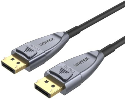 UNITEK Human Friendly 8K Fibre Optic Cable DisplayPort 1.4 5M (8K @60Hz, 4K @144Hz, 1440p @240Hz) | Data Transfer: 32.4 Gbit/s | Dynamic HDR, DSC 1.2, FEC, 32 Audio Channels, 3D
