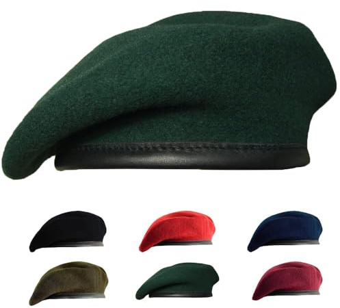 Gajaous Berretti Militari per Uomini e Donne, Berretti Militari in Lana e Pelle Verde Scuro