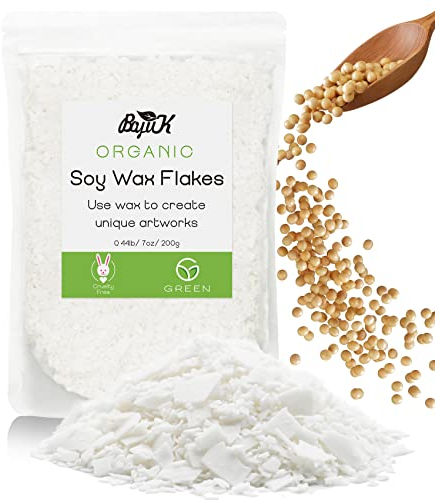 Sojawachs flocken für Kerzen, BOYUJK Premium Natürlich Kerzenwachs, 100% Sojawachs für die Kerzenherstellung aus biologischem Anbau, ohne Zusatzstoffe, Harmlos und Rein[ 200g ]