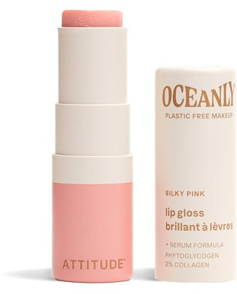 ATTITUDE Oceanly Sheer Lip Gloss Stick, EWG Verified, Titanium Dioxide-Free, Vegan Makeup & Beauty, Plastic-Free, Silky Pink, 3.4 grams