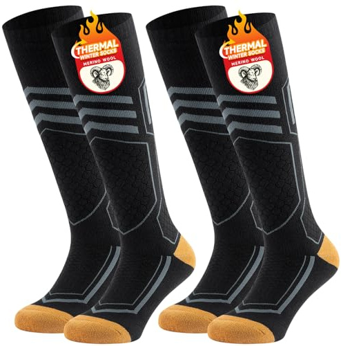 TANSTC Thermal Socks Merino Wool Ski Socks for Men Women,Winter Thick Warm Knee High Sport Socks for Snowboard Walking Hiking Running Skiing and Outdoor Sports 2 pairs
