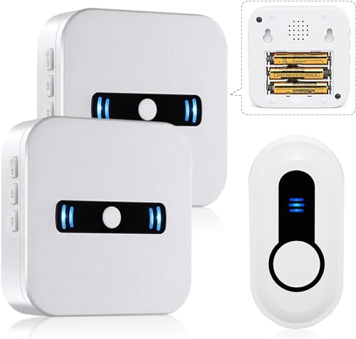 SANJIE Funkklingel, Funkklingel Batteriebetrieben,IP55 Funkklingel Aussen Wasserdicht, Klingel Haustür mit 55 Melodien auf 5 Stufen Volumes, Türklingel Funk 2 Empfänger 1 Sender