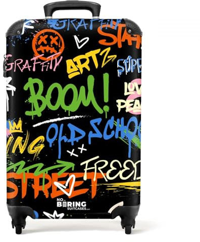 NoBoringSuitcases.com Reisekoffer Hartschale, 4 Rollen, TSA-Schloss, Mittelgroß (Graffiti-Mehrfarbig, 67-72 cm)