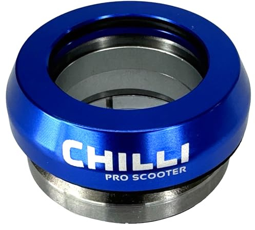 Chilli Pro Trottinette freestyle I BMX I également pour Reaper IHC Spider I Jeu de direction Full Intégrated 1-1/8 I Trottinette Pédale I Casque I Roulement à billes Tall Bleu