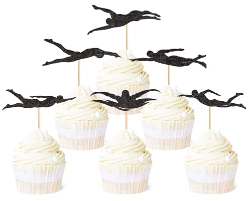 Blumomon 24 pezzi, decorazione per cupcake, colore nero, glitterato, decorazione per cupcake, decorazione per cupcake, decorazione per feste e torte