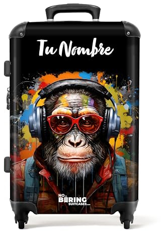 NoBoringSuitcases.com® Adults Luggage Suitcase Women Men - Unisex - Personalised Large 26-28 inch - Graffiti Templates - Monkey with Headphones - Customisable - Hard Shell Trolley - Wheels - 23kg