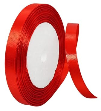 Red Ribbon 10mm for Gift Wrapping 22M,Red Satin Ribbon 10mm Thick for Crafting Cake,Hair Bow,Polyester Ribbon Christmas Decoration,Wedding Car Decor