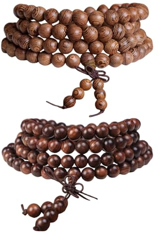 Bracelet De Perles en Bois - Set De 2 Pièces Pour Méditation, Yoga et Prière - 108 Chapelet Élastique - Cadeau Pour Hommes et Femmes