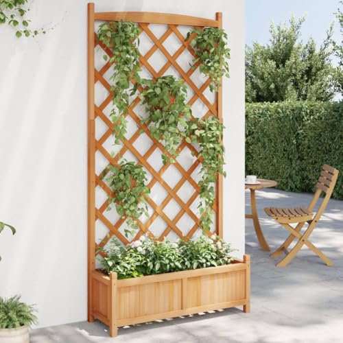 Hovothy Jardinière avec treillis - Bac à fleurs pour balcon - Parterre d'herbes - Pour jardin, parterre de plantes - Jardinière pour l'extérieur - Marron - 90 x 35 x 180 cm - Bois de sapin massif