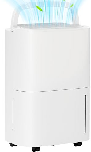 HOMCOM 20L/Day Dehumidifier with Continuous Drainage, 5L Water Tank, 24H Timer, Digital Humidity Display, Humidity Light, Dehumidifier for Home Damp, Bedroom, Condensation, Mould, Laundry Drying