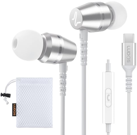 LUDOS OMNITONE USB C Kopfhörer, 5 Jahre Garantie für iPhone 17 16 15 Pro Max Plus Air Samsung Galaxy S24 S23 Ultra S22 S21 FE S20 A53 A54, USB Typ C Ohrhörer mit Mikrofon In-Ear mit Kabel für iPad