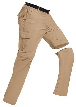 BondiTrekk Outdoor Wanderhose für Herren Zip-Off-Wanderhose-Abnehmbar-Trekkinghose, Atmungsaktiv Outdoorhose Arbeit Hosen Schnell Trockend Sommer Funktionshose Mit 6 Taschen Khaki XXL