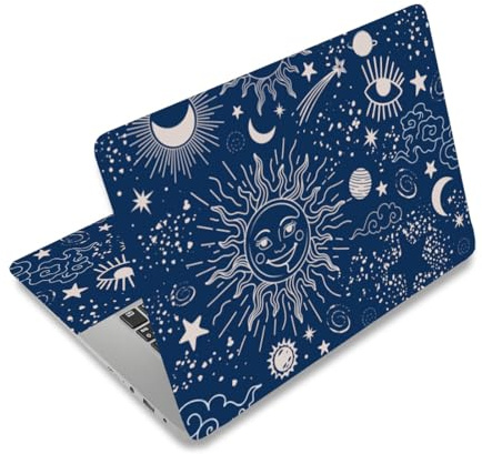 PLIGREAT Sol y Luna Pegatinas para Ordenador Portátil Cubierta Piel Azul Laptop Pegatinas Skins Adecuado para 12 13 13.3 14 15 Portátiles Universal Desmontable Vinilo Protector Arte Cubierta PC