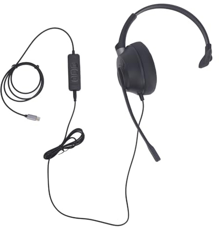 MENDUNER USB C-headset med Mikrofon för PC, Bärbar Dator, Telefon - On Ear Mono-telefonheadset för Samtal och Musik, Brusreducerande Mikrofon med In-line-kontroller, USB och 3,5 Mm Plug and Play