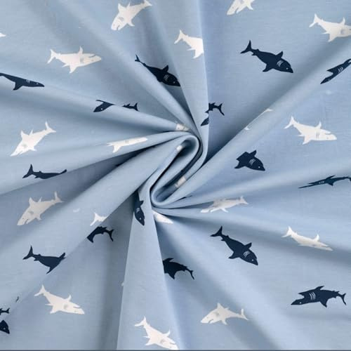 Jersey tessuto elasticizzato 95% cotone 5% elastan, Jersey di cotone bambini, tessuto elasticizzato al metro, stoffa elasticizzata, maglina elastica al metro 100 cm x 150 cm, (Balene)