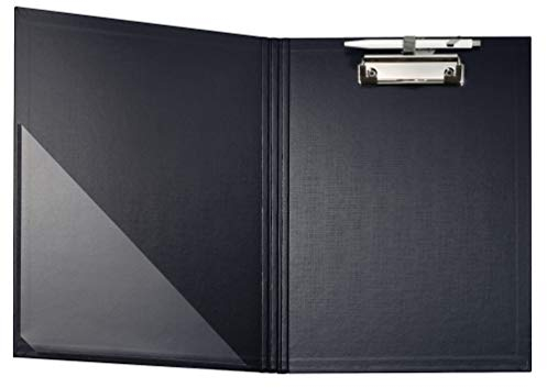 Original Falken Premium Klemmbrett-Mappe. Made in Germany. Mit stabilem Pappkern und Kunststoffbezug außen und innen für DIN A4 mit Tasche im Vorderdeckel mit Stiftehalter schwarz