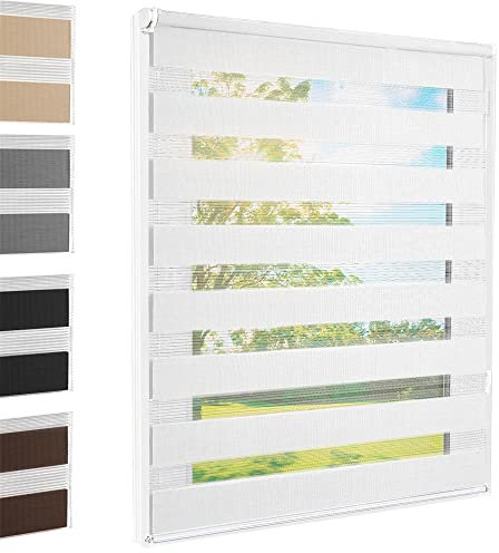 Doppelrollo Klemmfix ohne Bohren Weiß 75x220 cm [Stoffbreite 71cm] Duo Rollo Fensterrollo für Fenster/Türen Gardine Klemmrollo Seitenzugrollo Sichtschutz Sonnenschutzrollo Zebrarollo