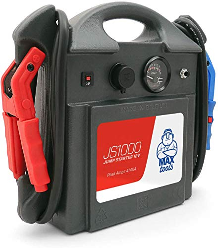 MAXTOOLS JS1000, Professioneller tragbarer Notstarter 1380A 12V 22Ah mit Einschaltstrom 4140A, Autobatterie-Starthilfe-Pack, Booster, Autostarter mit AGM-Bleibbatterie und Zange mit LED Licht