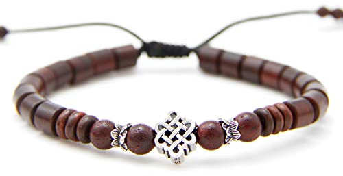 agathe création BP09112001 Bracciale tibetano portafortuna, realizzato a mano in legno di mogano e argento 925, Taglia unica, Legno