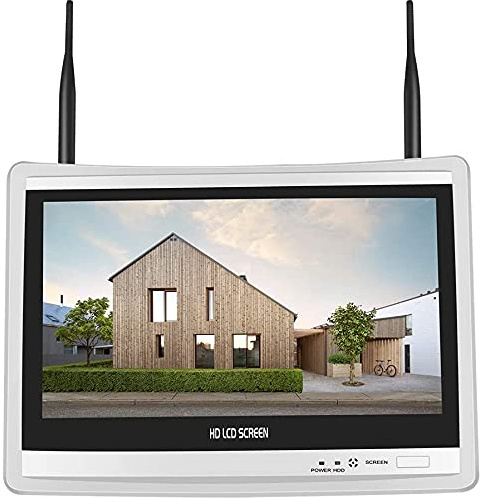 Hiseeu NVR Sistema de Cámara de Seguridad de 8 Canales 12 Pulgadas LCD Inalámbrico, Cable de Alimentación y Disco Duro no están Incluidos