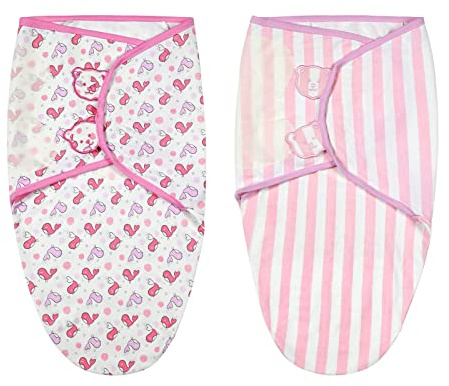 Vicloon Emmaillotage Bebe,2pcs Sac de Couchage Emmaillotage Bébé,Couverture Emmaillotages Bebe 4-6 Mois 14-18lbs 100% Coton (Rose)