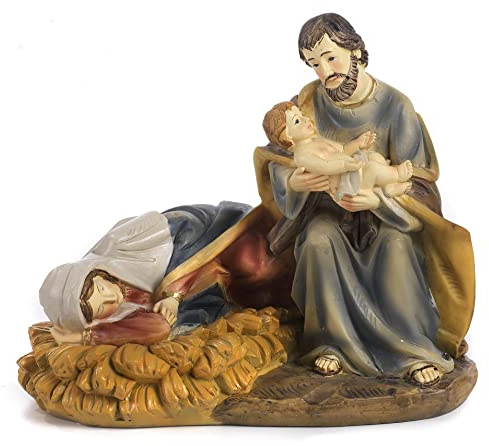 Gruppo Natività Presepe Maria riposa San Giuseppe con Gesù bambino in resina (Lung. cm 23,8 - Alt. cm.19,5)