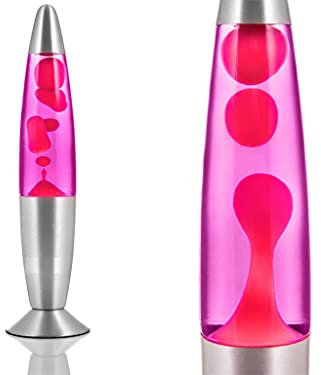 Almineez Magic 16” Lamp - Aluminium Soothing Colour Motion Wax and Liquid - Novelty Retro Fun Gadget Gift for Home Bedroom Desk Table Decoration Mood Relaxation Light (Pink Wax/Purple Liquid)