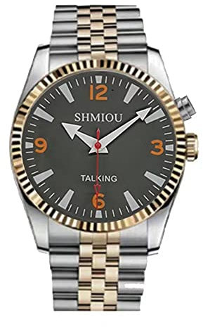 SHMIOU English Talking Watch for Blind Visually Impaired Elderly Men Wrist Watch Gold Stainless Band XM-UK-230503