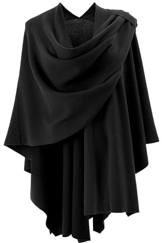 Danfiki Poncho för kvinnor stickade sjalar och sjalar kors framsida cape kashmir känsla cardigan multiway, Svart, en storlek