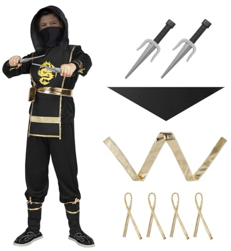 AOOWU Svarta Ninja-kostymer för barn, Ninja Deluxe-kostymer Set med Ninja-skumtillbehör Leksaker Halloween-kostym Flickor Pojke