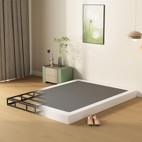 DiaOutro 4 Inch Full Size Box Spring with Fabric Cover, Low Profile Boxspring No Noise Mattress Foundation, Heavy Duty Bed Base, Easy Assembly, Black