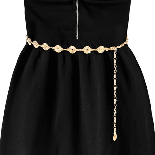 GEEHUA Damen Metallkettengürtel, verzierter Metallgliedergürtel verstellbarer Bund Kette Kleider Taillenkette Kettengürtel mit Strasssteinen Cowgirl Gürtel für Damen