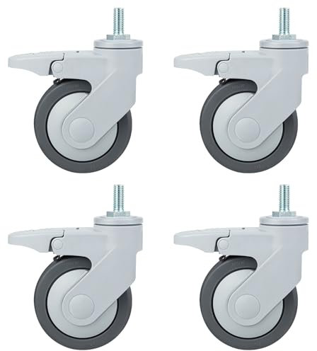 Gerrit Rotella Girevole Medica Silenziosa da 100mm con Freno, Set da 4 Pezzi di Rotelle con Perno Filettata Metrica M12 * 25mm, Adatta per Apparecchiature Mediche e Strumenti di Bellezza