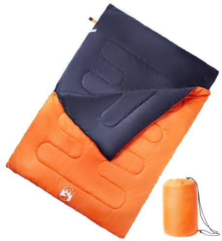 vidaXL Saco de Dormir Doble y Almohadas Camping Adultos 3-4 Estaciones, Saco de Dormir para Camping, Saco de Dormir Doble para Adultos, Saco de Dormir para 2 Personas