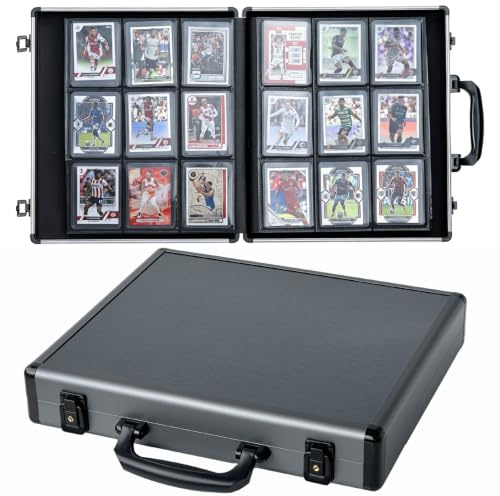 Azamou Toploader Binder for Trading Cards, Hard Cases, Holds 216 Toploaders, 9 Pocket Sleeves for 3 x 4 Cards (Gray 216-Toploaders)