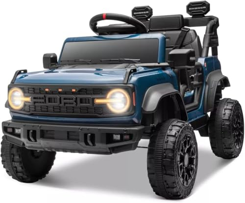 Ford Bronco Raptor 12V Fuoristrada Auto Macchina Elettrica per Bambini Telecomando Luci a Led Bluetooth Cintura di Sicurezza Ammortizzatori Carico Massimo 30 Kg - Blu