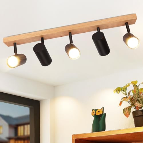Glitzerlife Takspot Trä Taklampa 5 Ljuskällor - Takspotlights Svart GU10 Halllampa Vardagsrummets lampa för Sovrum Hall Barnrum Köks MAX.25W (Utan Ljuskälla)