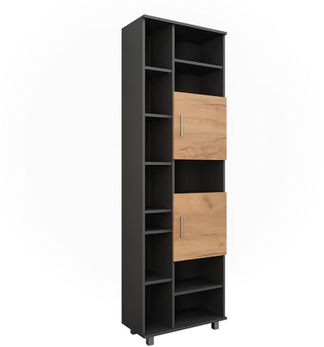 Vicco Armario Alto Ilias, Antracita/Roble Dorado, 60.2 x 190 cm, con Compartimentos Ajustables para un Almacenamiento organizado