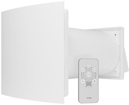 Vlano Dezentrale Wohnraumlüftung mit Wärmerückgewinnung, 125 mm, mit Fernbedienung, Temperatursensor, 6 Leistungsstufen, 4 Betriebsarten, Zu und Abluft, Lüftungsanlage, weiß