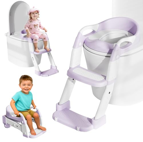 Reducteur Toilette Enfant, 3 en 1 Rehausseur Toilette Enfant avec Marche Réducteurs de Toilettes Propreté Apprentissage Adaptateur Abattant WC Siège WC à Hauteur Réglable, Antidérapant, Pot Amovible