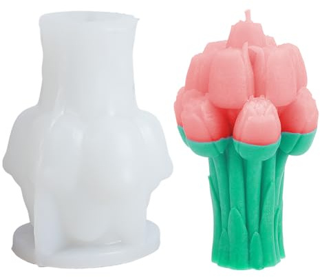 UNICRAFTALE Ljusformar tulpaner för ljustillverkning 3D-silikonformar vit silikonblomform ljusform tulpanbukett för tvåltillverkning