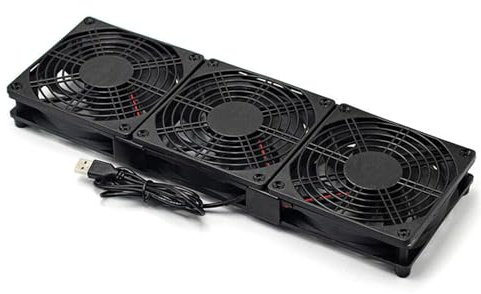 WATERBELINE Soporte de ventilador de refrigeración alimentado por USB de 120 mm para enrutador, redes de video de sonido, servidor, estaciones de trabajo, máquina de minería