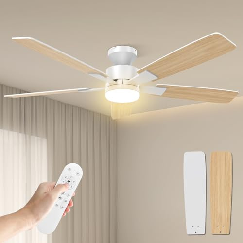 Airwit 132cm Grande Flusso d’Aria Ventilatore da Soffitto con Luce, Silenzioso Ventilatore da Soffitto con Telecomando, 6 Velocità, Lampada LED Dimmabile, Motore DC Reversibile per Camera Soggiorno
