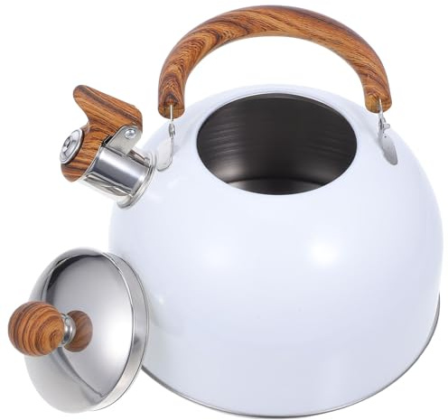 TOYANDONA Hervidor de Agua Silbato 2,5l Tetera de Cocina Blanca para Estufa de Gas E Inducción Mango Plegable Resistente al Calor Uso Doméstico