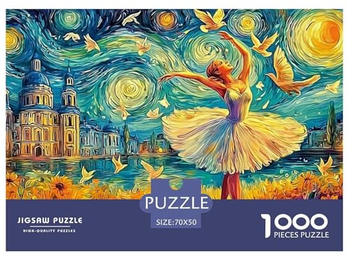 Ballerina Starry Night 1000-Piece Jigsaws Puzzles for Adults Dancer Sunflowers Challenging & Brainteasing Classic Educational Games 70x50cm/1000pcs