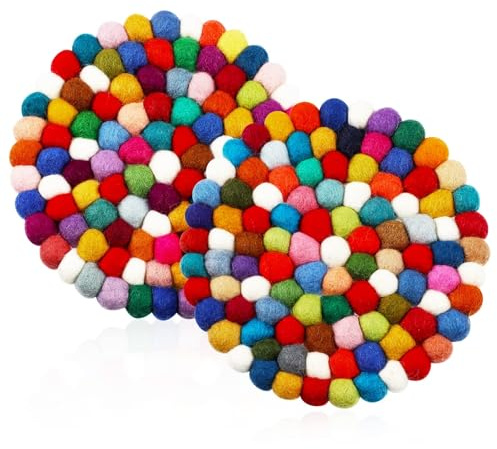 2er Set Filz Untersetzer und Topfuntersetzer handgefertigt in Nepal (Mehrfarbig, 20 cm, Rund)