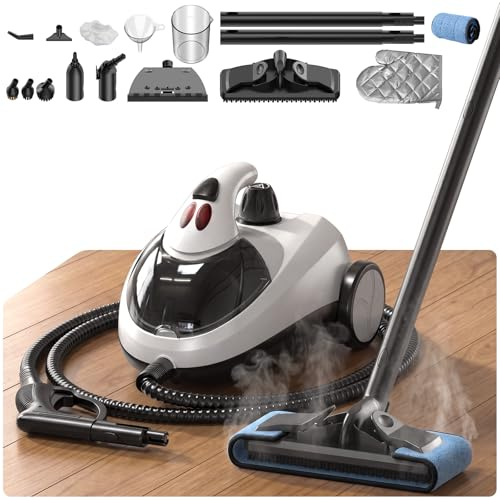 Limpiador de Vapor Portátil 2000W, 16 Accesorios, Blanco perla
