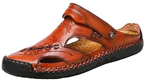 YOSUWOAI Sandales de randonnée confortables pour homme - Chaussures de plage traditionnelles - Sandales en cuir - Sandales d'été sportives - Sandales de trekking respirantes - Chaussures pieds nus